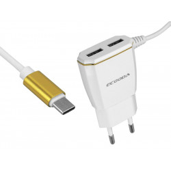 Ładowarka sieciowa USB uniwersalna 2xUSB 3,1A + kabel USB-C 1m