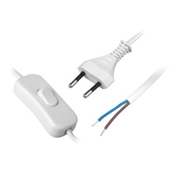 kabel elektryczny biały 2m z wyłącznikiem i wtyczką